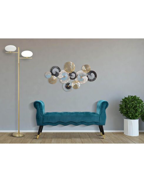 Banc en bois et velours paris bleu/doré/noir - 120x40x60 cm