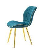 2 Chaises tapissées en velours space bleu/doré - 46x58x77 cm
