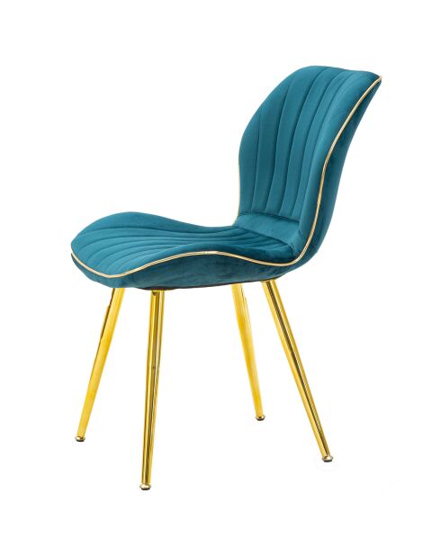 2 Chaises tapissées en velours space bleu/doré - 46x58x77 cm