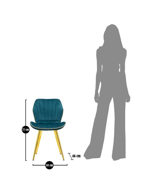 2 sedie rivestite in velluto spaziale blu/oro - 46x58x77 cm