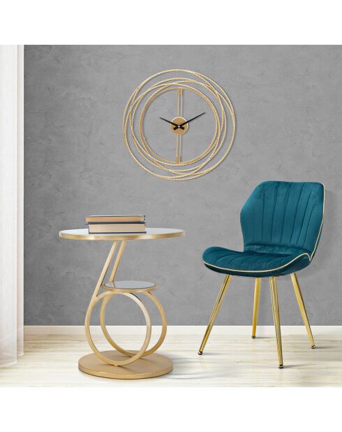 2 Chaises tapissées en velours space bleu/doré - 46x58x77 cm