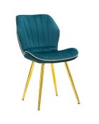 2 Chaises tapissées en velours space bleu/doré - 46x58x77 cm