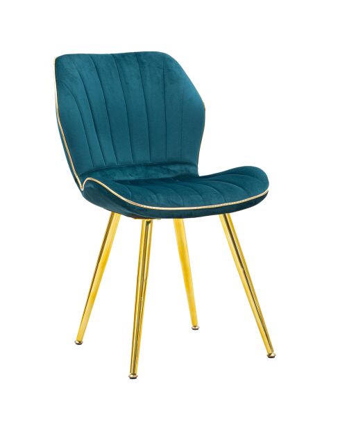 2 Chaises tapissées en velours space bleu/doré - 46x58x77 cm