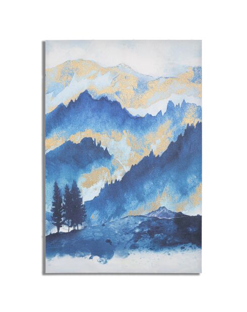 Canvasprint met impressionistische houten lijst meerkleurige bergboom - 80x3x120 cm