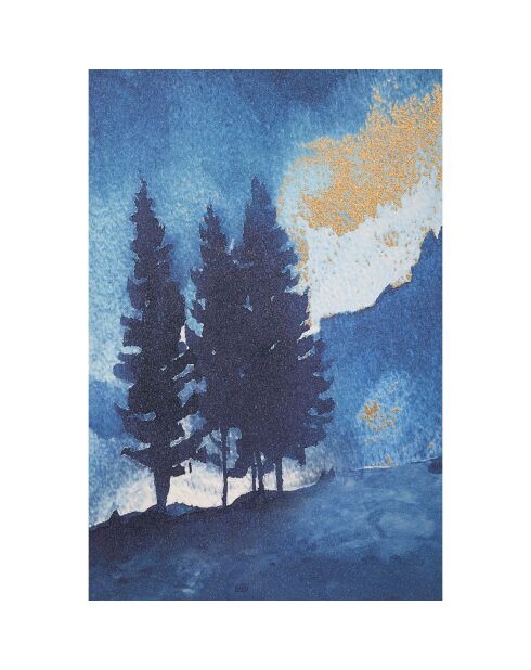 Canvasprint met impressionistische houten lijst meerkleurige bergboom - 80x3x120 cm
