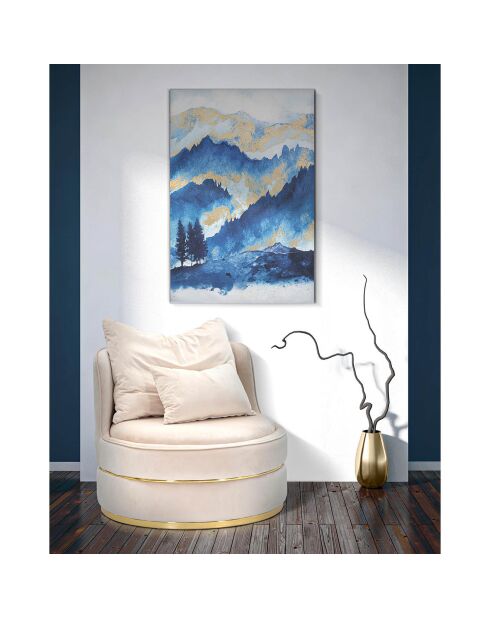 Canvasprint met impressionistische houten lijst meerkleurige bergboom - 80x3x120 cm