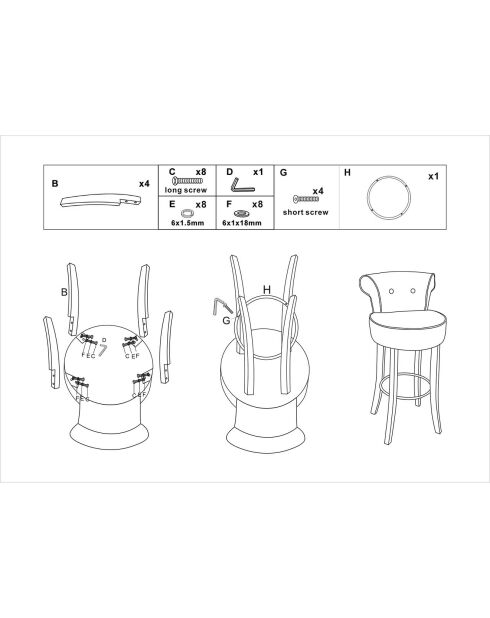 Tabouret de bar rond luxy gris - 46x48x96 cm