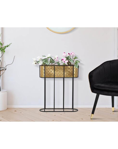 Pot à plantes en métal oval doré/noir - 60x20x70 cm