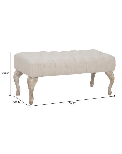 Banc en bois et tissu provenza marron/beige - 97x42x40 cm