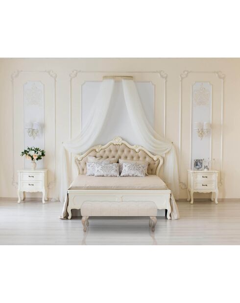 Banc en bois et tissu provenza marron/beige - 97x42x40 cm