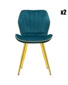 2 Chaises tapissées en velours space bleu/doré - 46x58x77 cm