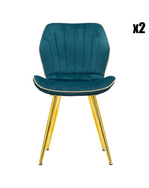 2 Chaises tapissées en velours space bleu/doré - 46x58x77 cm
