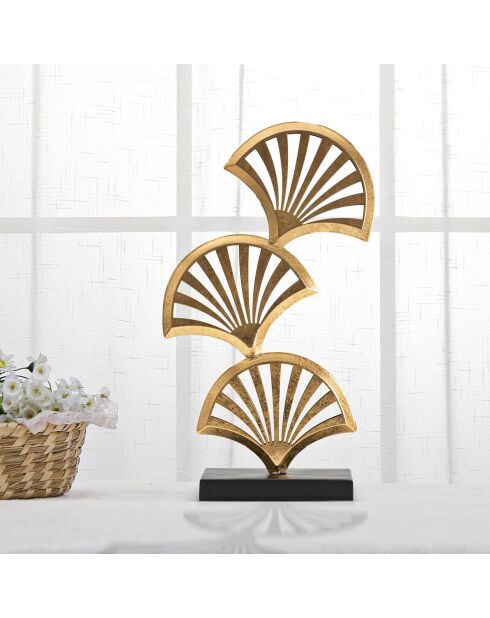 Scultura a tre foglie oro/nero - 23,5x10x44 cm