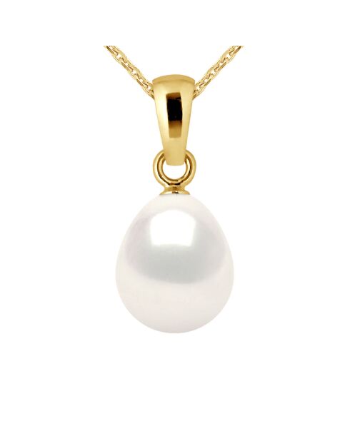 Pendentif Or Jaune & Perle d'Eau Douce poire blanc naturel