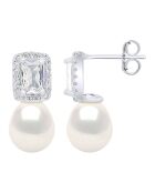 Boucles d'Oreilles Argent rhodié, Zircone & Perles d'Eau Douce poires blanc naturel