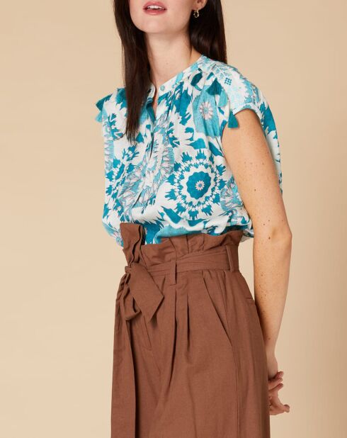 Blouse Bouvreuil imprimée turquoise