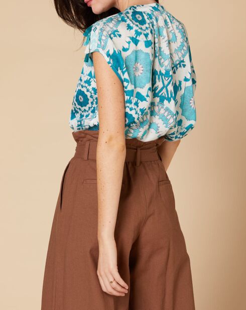 Blouse Bouvreuil imprimée turquoise