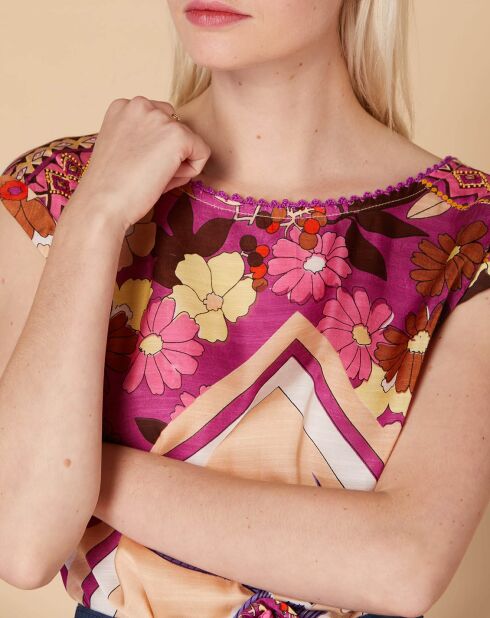 T-shirt met echo-roze/nude-print