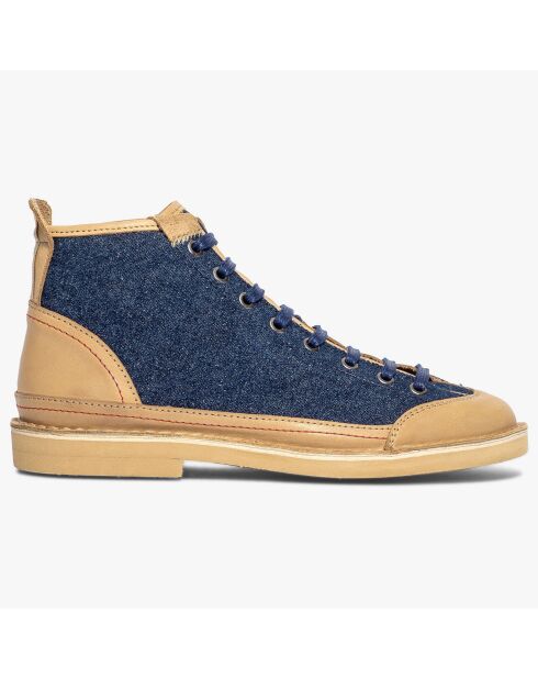 Boots en Cuir & Toile Romello bleu denim