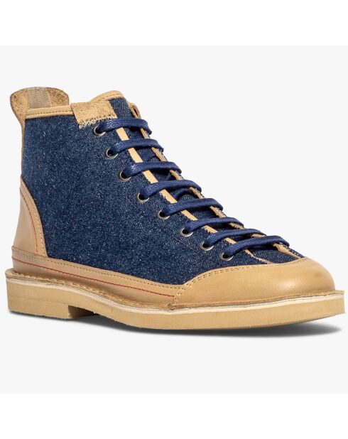 Boots en Cuir & Toile Romello bleu denim