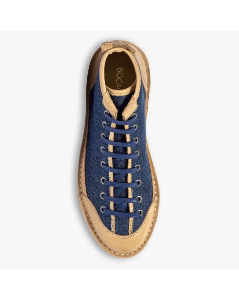 Boots en Cuir & Toile Romello bleu denim