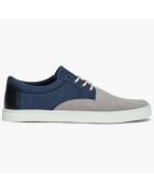 Sneakers en Velours de Cuir & Toile Carl gris/bleu