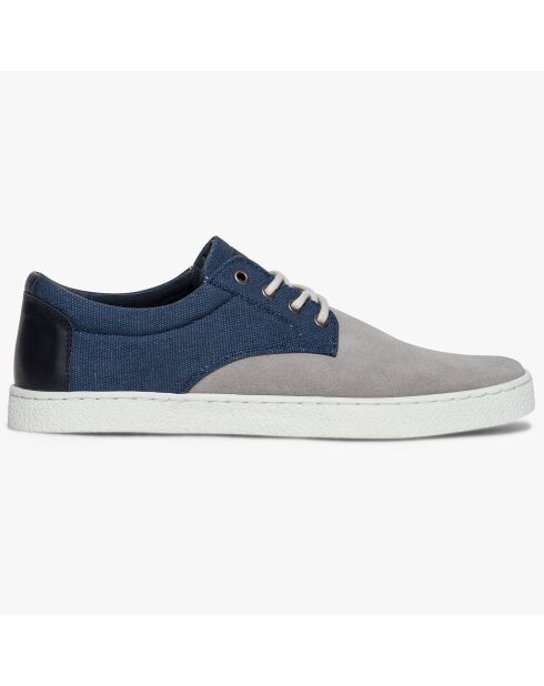 Grijs/blauwe sneakers van fluweel van leer en canvas Carl