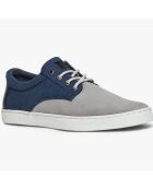 Sneakers en Velours de Cuir & Toile Carl gris/bleu