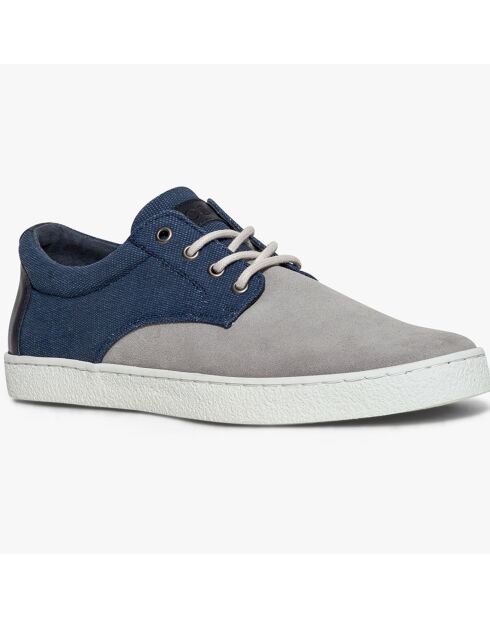 Grijs/blauwe sneakers van fluweel van leer en canvas Carl