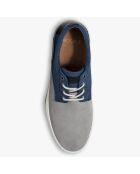 Sneakers en Velours de Cuir & Toile Carl gris/bleu