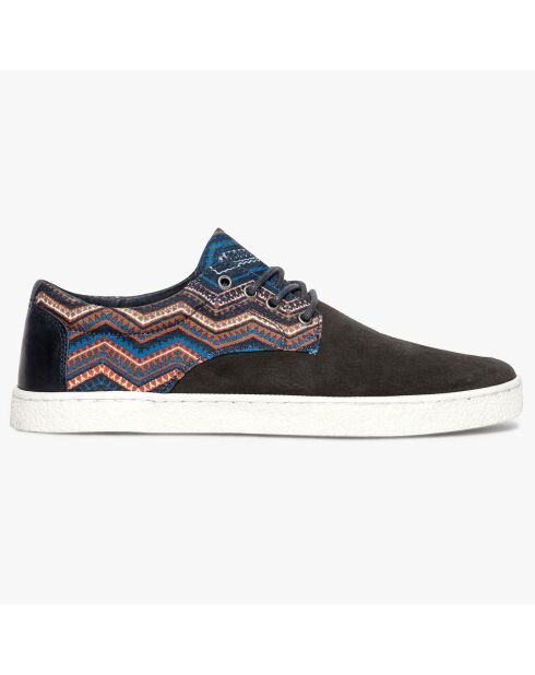 Sneakers en Velours de Cuir & Toile imprimées Carl noir/multicolore