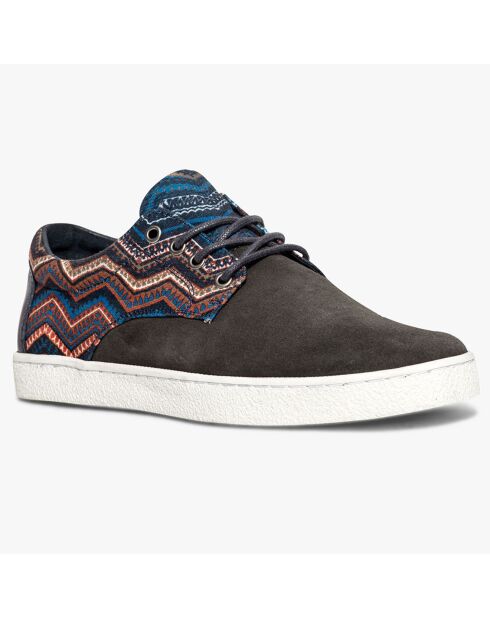 Sneakers en Velours de Cuir & Toile imprimées Carl noir/multicolore