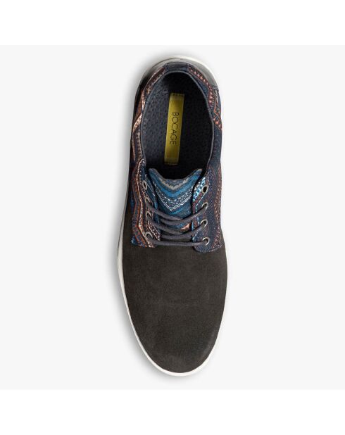 Zwart/veelkleurige sneakers van fluwelen leer en canvas met Carl-print