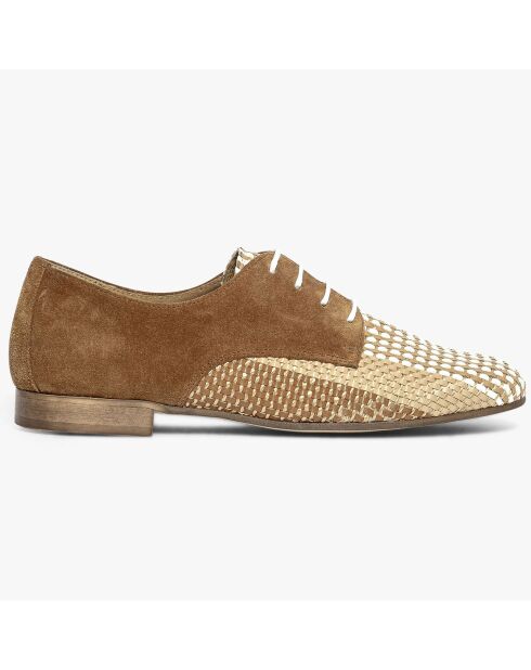 Derbies en Velours de Cuir bimatières Arel cognac