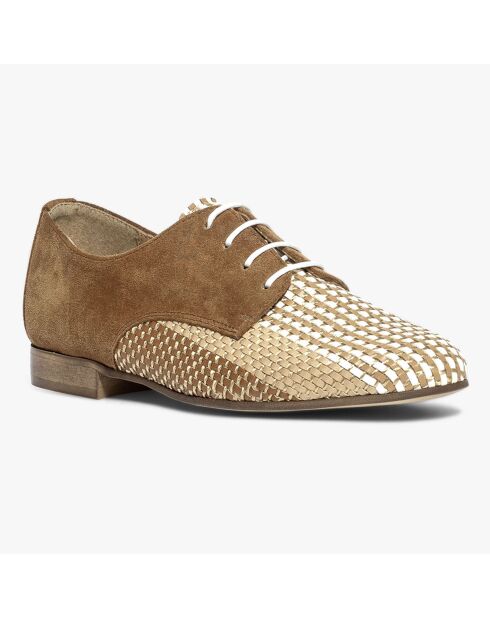 Derbies en Velours de Cuir bimatières Arel cognac