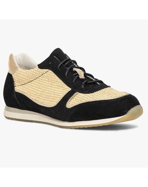 Sneakers en Velours de Cuir biamtières Lyman noir/paille