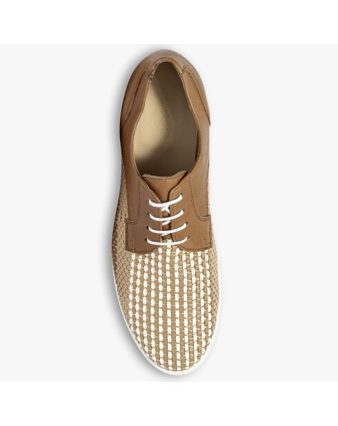 Derbies à plateforme en Cuir & Tissu tressé Lorenti cognac