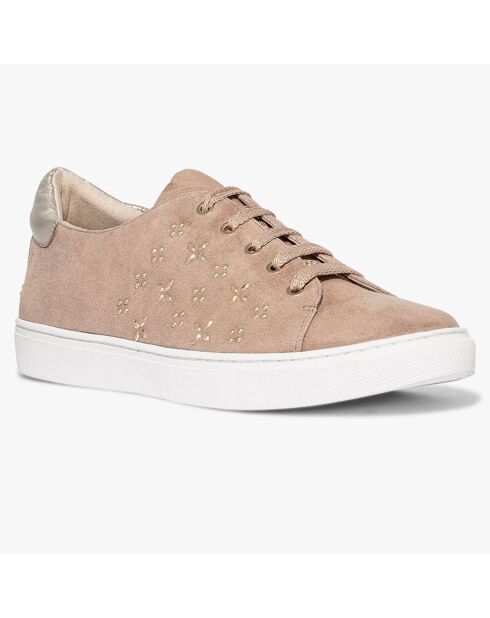 Sneakers en Velours de Cuir à motifs Lauraine nude