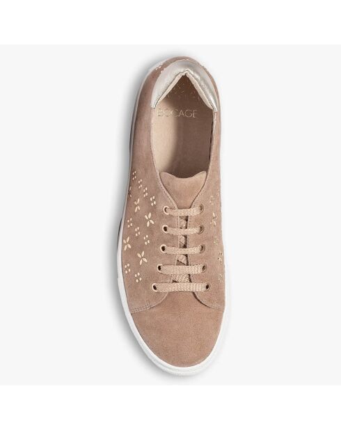 Sneakers en Velours de Cuir à motifs Lauraine nude