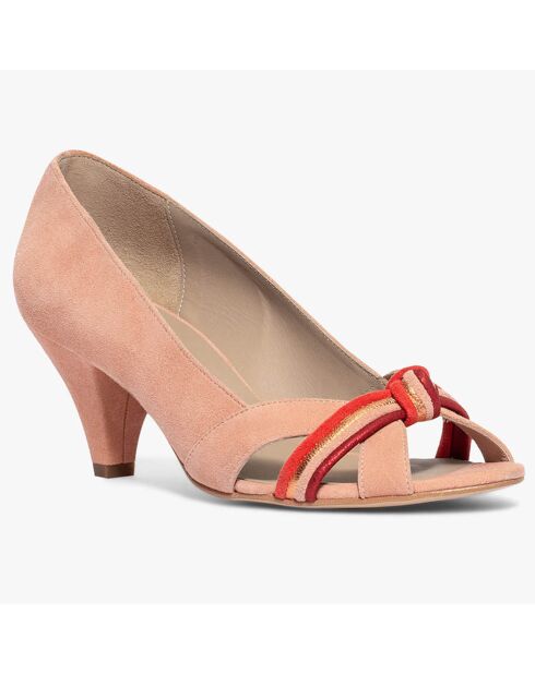 Escarpins en Velours de Cuir Daphne pêche - Talon 6 cm