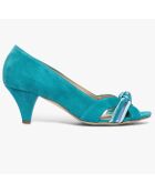 Escarpins en Velours de Cuir Didier turquoise - Talon 6 cm