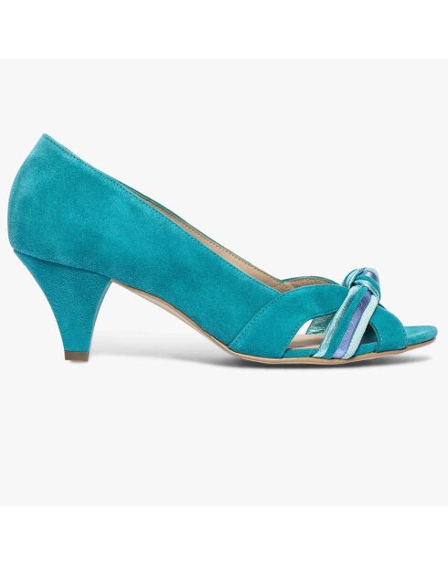 Escarpins en Velours de Cuir Didier turquoise - Talon 6 cm