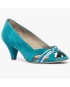 Escarpins en Velours de Cuir Didier turquoise - Talon 6 cm