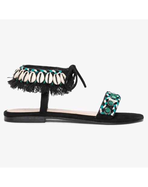 Sandali Neri/Palm Tree Jesh Shell in pelle di velluto