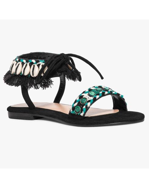 Sandali Neri/Palm Tree Jesh Shell in pelle di velluto