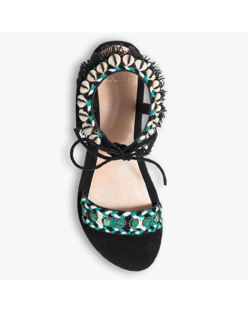 Sandali Neri/Palm Tree Jesh Shell in pelle di velluto