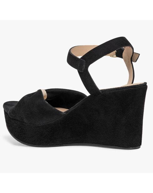 Sandales compensées en Velours de Cuir Havilah noires - Talon 8.5 cm