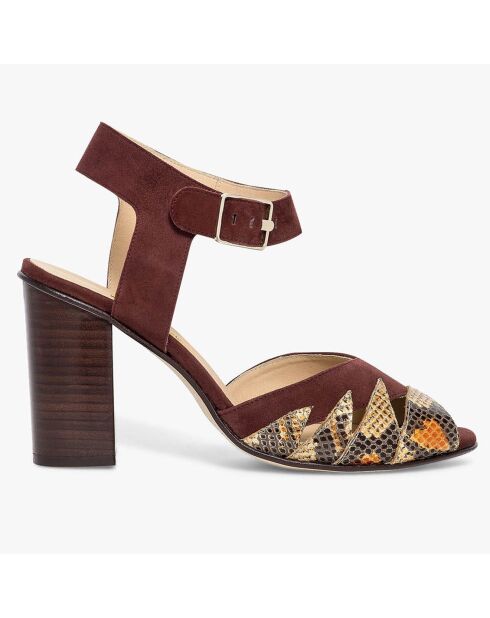 Sandales en Velours de Cuir & Cuir croco Paige marron - Talon 10 cm