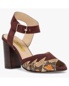 Sandales en Velours de Cuir & Cuir croco Paige marron - Talon 10 cm