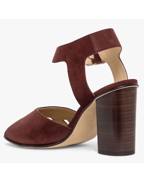 Sandales en Velours de Cuir & Cuir croco Paige marron - Talon 10 cm